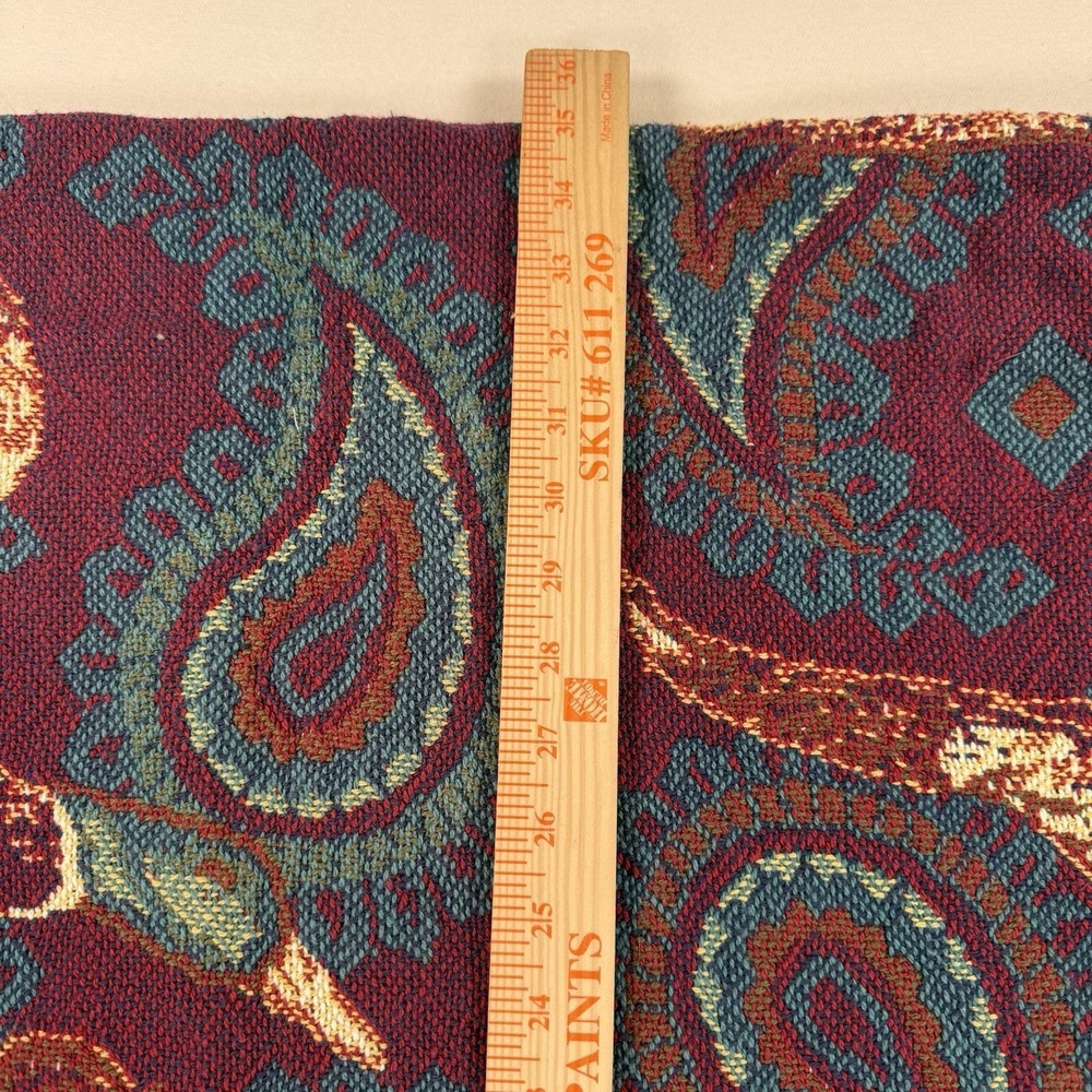 Vtg Woven Tapestry Throw Blanket Mallard Duck Paisley Fringe Burgundy Teal 47x70 - Picture 10 of 12